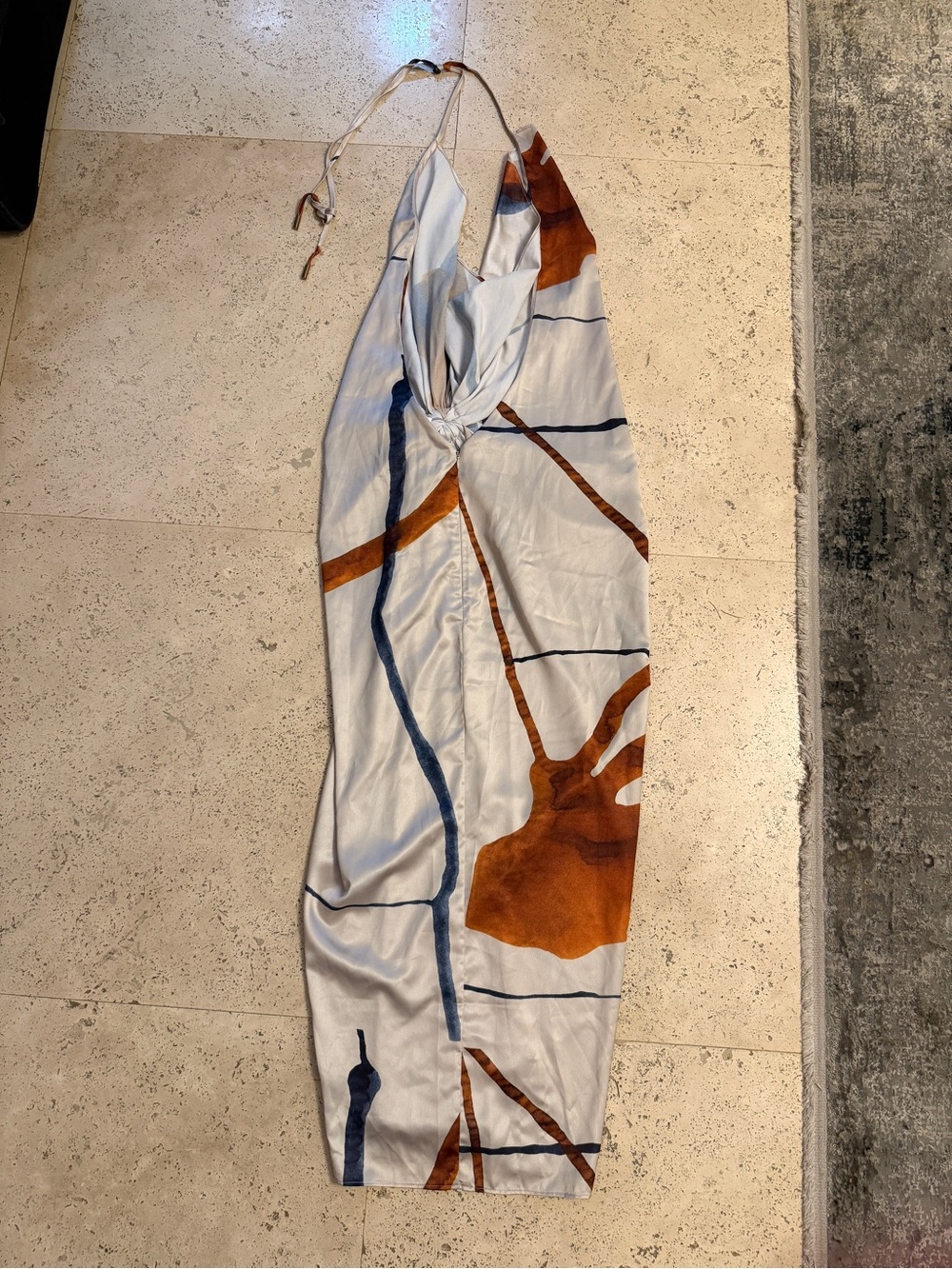 Luxxel Ivory Maxi Dress with Rust & Navy Abstract Print - Picture 3 of 4